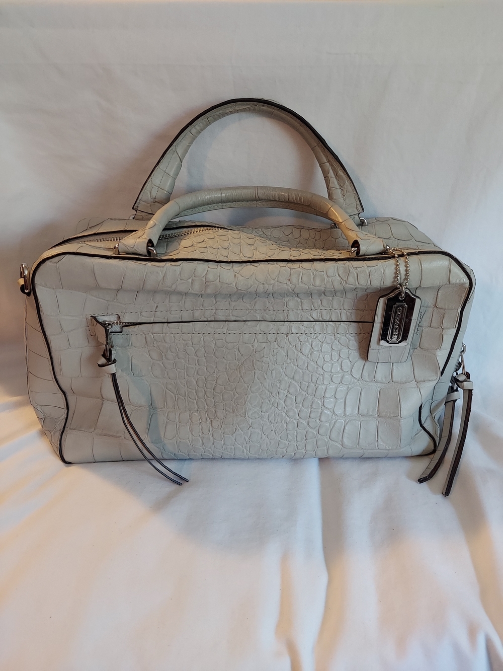 Coach Pinnacle Bleecker Toaster Satchel Croc Embossed Leather Grey Ivory 30449